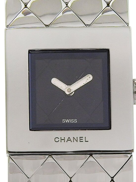 Chanel Quilted Stainless Steel Kuo Analog Display Black Dial Watch main image 2